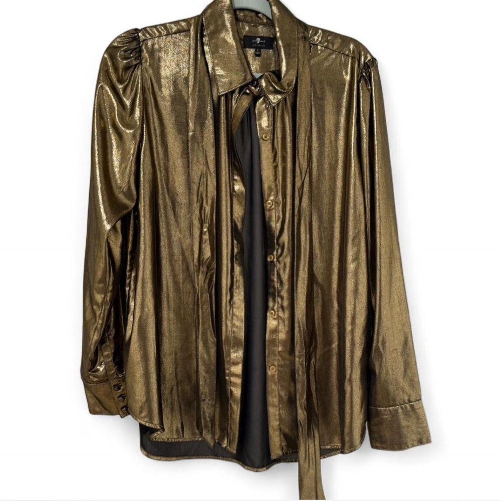 7 For All Mankind Shiny Gold Blouse - Picture 3 of 6